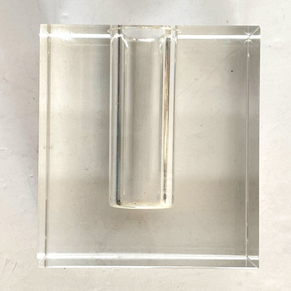 Heavy Rectangular Geometric Clear Crystal Bud Vase Post Modern Home Office Decor